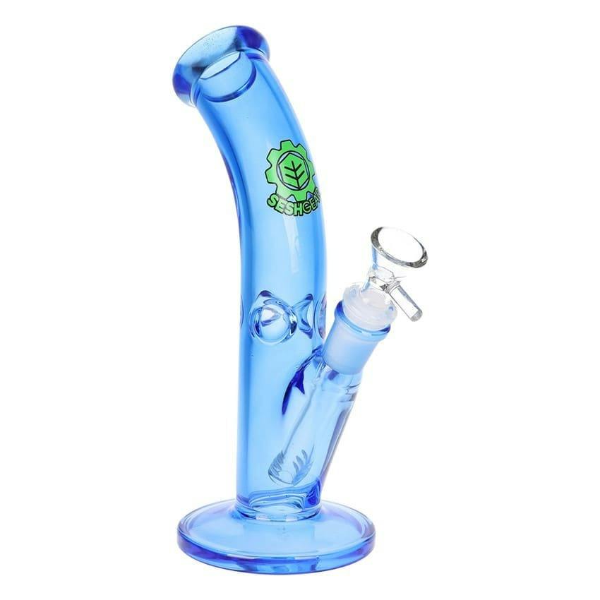 SeshGear Blue Lean Back Bent Tube Colored Glass Water Pipe, 9"