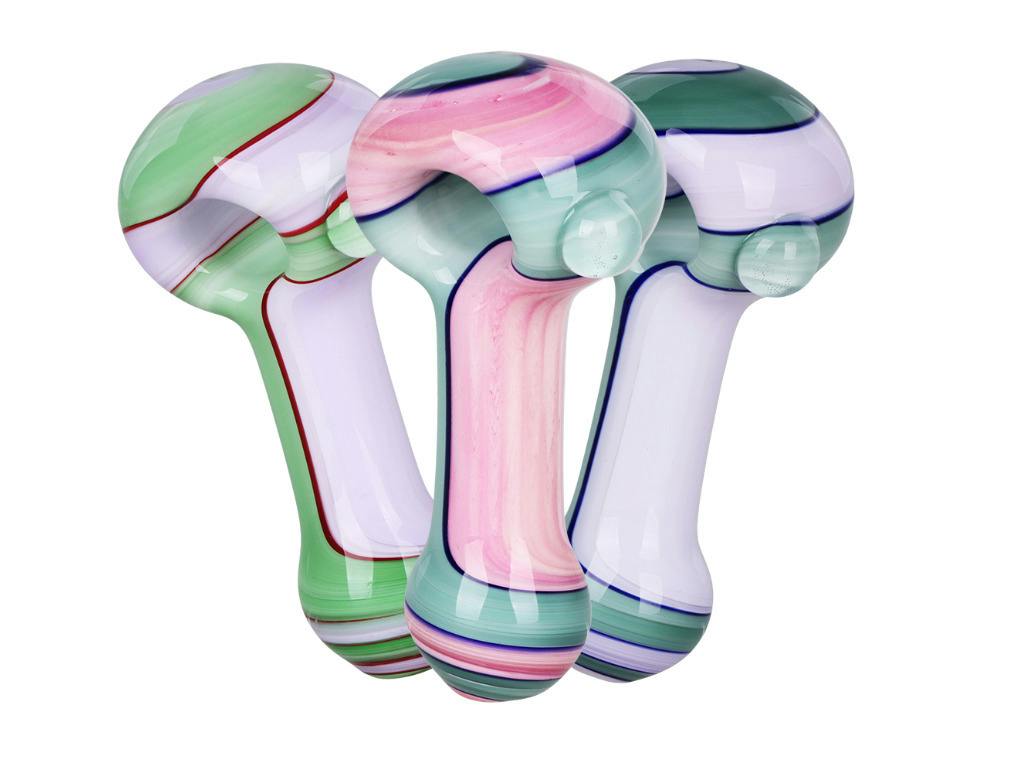 Milky Pastel Ribbons Glass Spoon Pipe | 4" | Assorted Colors at NOBO