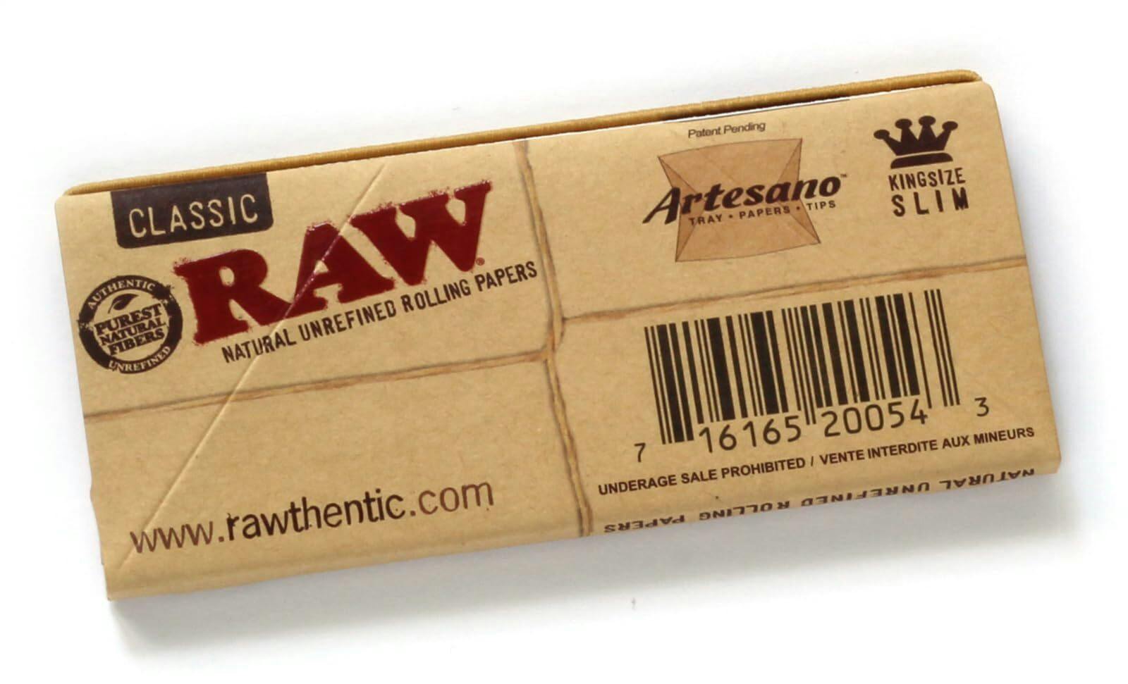 Raw Classic King Size Slim Artesano Papers 32ct