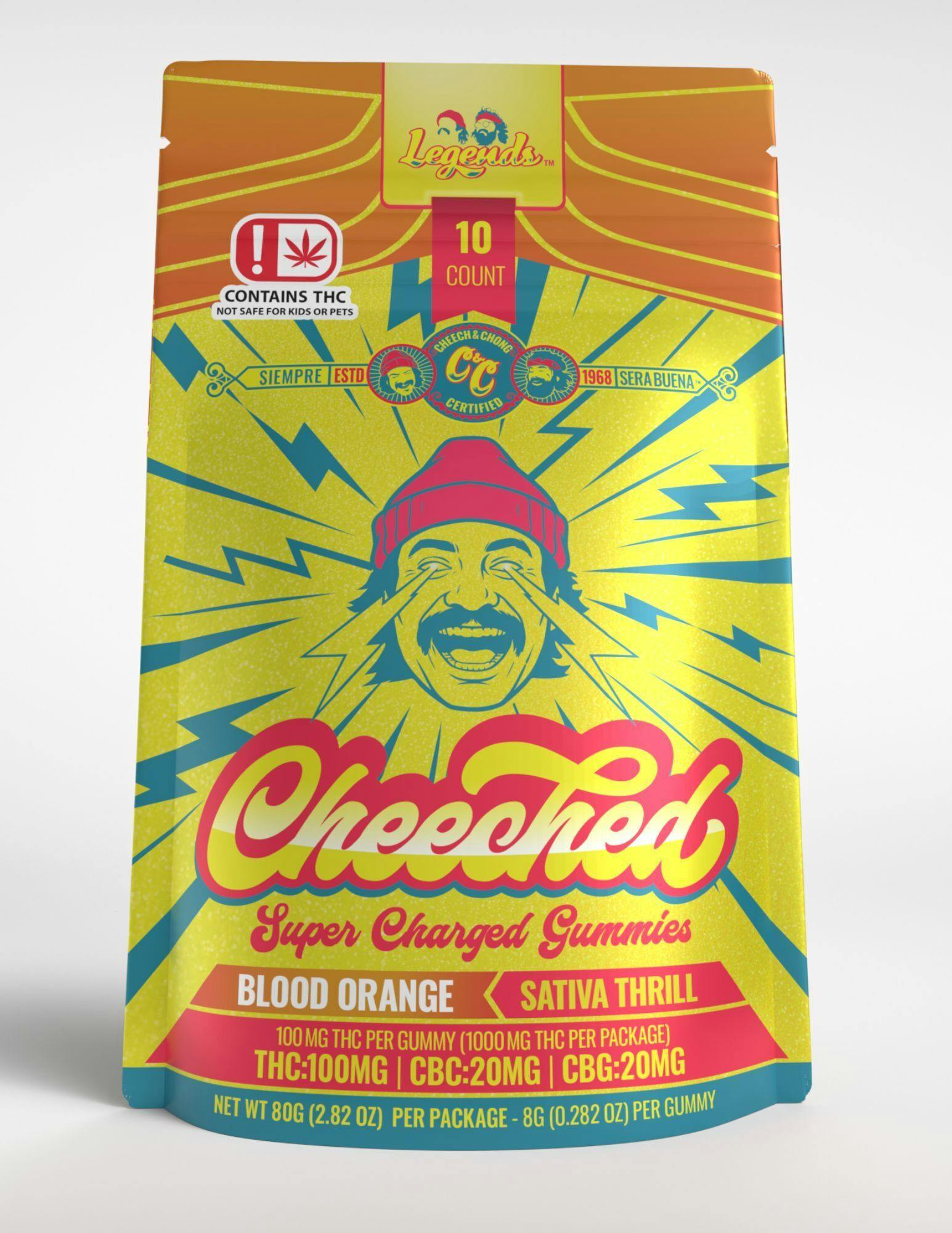 Cheeched Sativa Blood Orange 10pk Gummies - 1000mg THC 200mg CBC 200mg CBG total