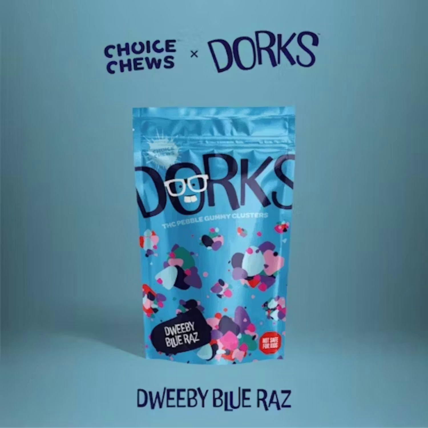 Choice x Dorks - Pebble Gummy Clusters - (200mg) - Sativa - **DWEEBY BLUE RAZ** (3/$25)