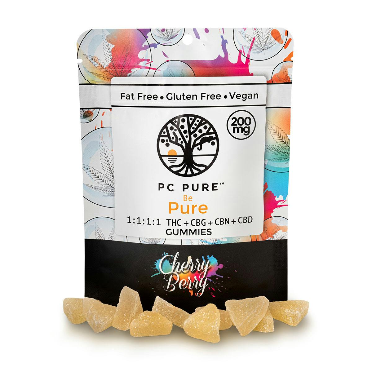 PC Pure - Gummies - (200mg) - 1:1 THC+CBD+CBG+CBN - **CHERRY BERRY** (3/$28)