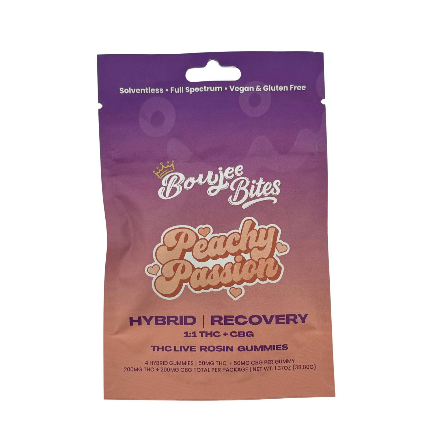 Boujee Bites - Live Rosin Gummies - (200mg) - 1:1 THC+CBG - Hybrid - **PEACHY PASSION** (3/$20)
