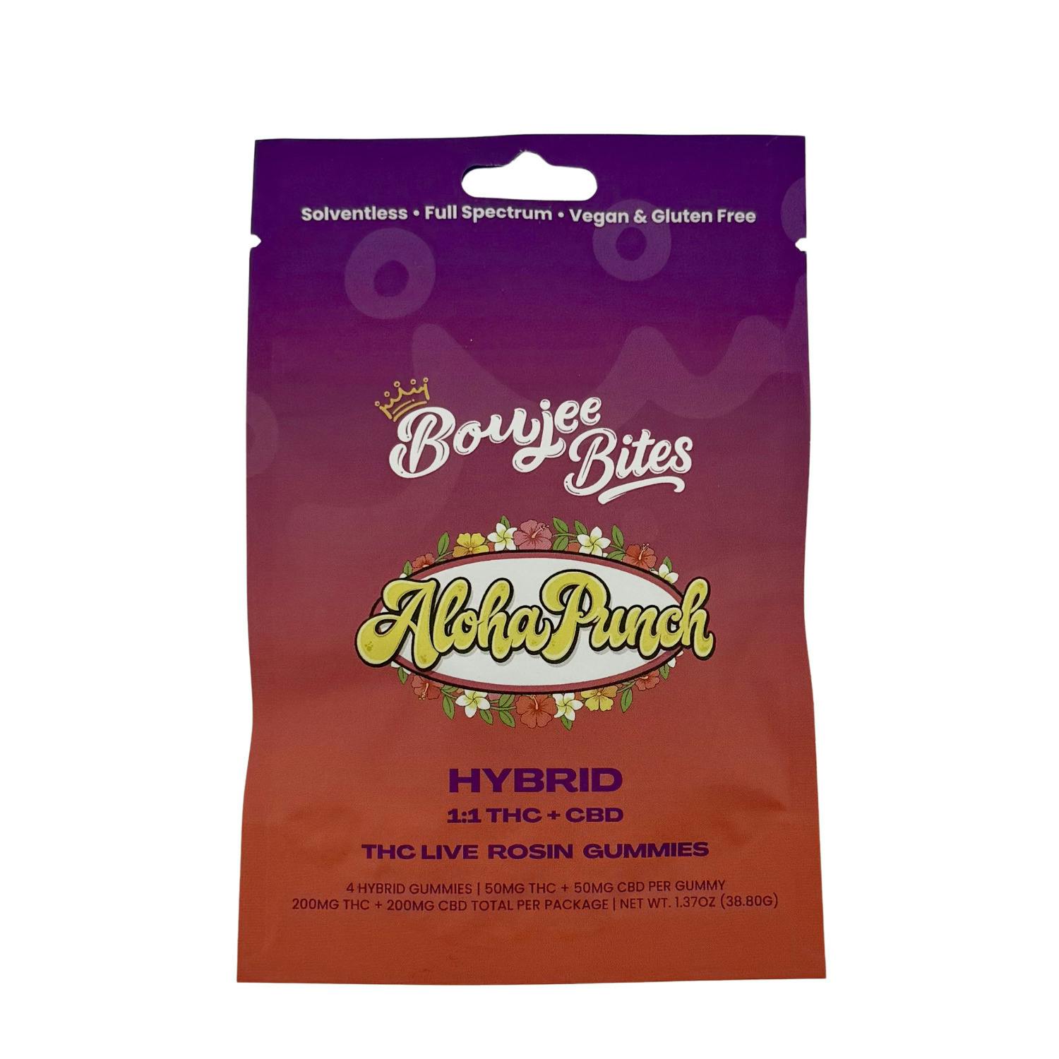 Boujee Bites - Live Rosin Gummies - (200mg) - 1:1 THC+CBD - Hybrid - **ALOHA PUNCH** (3/$20)