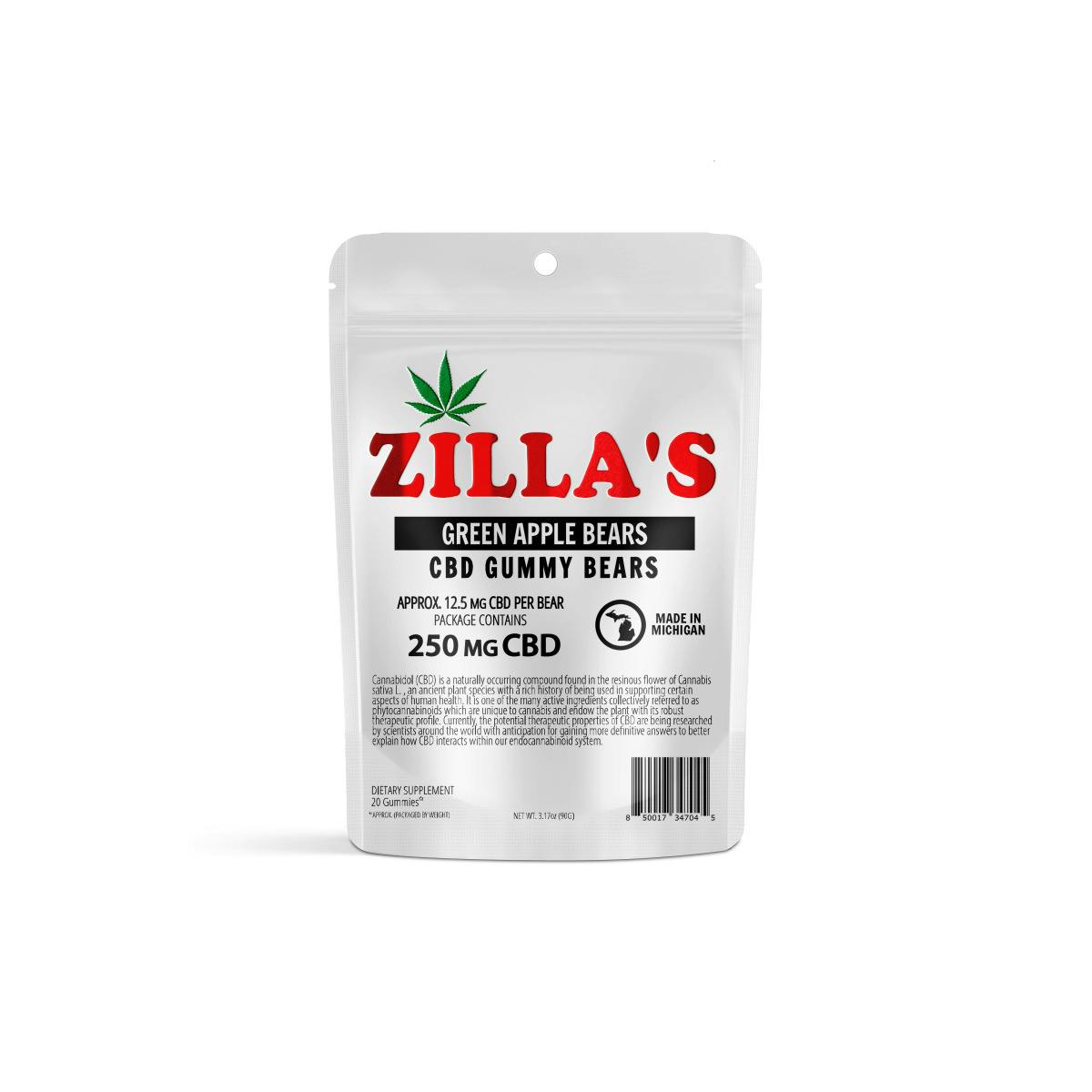 Zilla's - CBD Gummies - (250mg) - **GREEN APPLE**