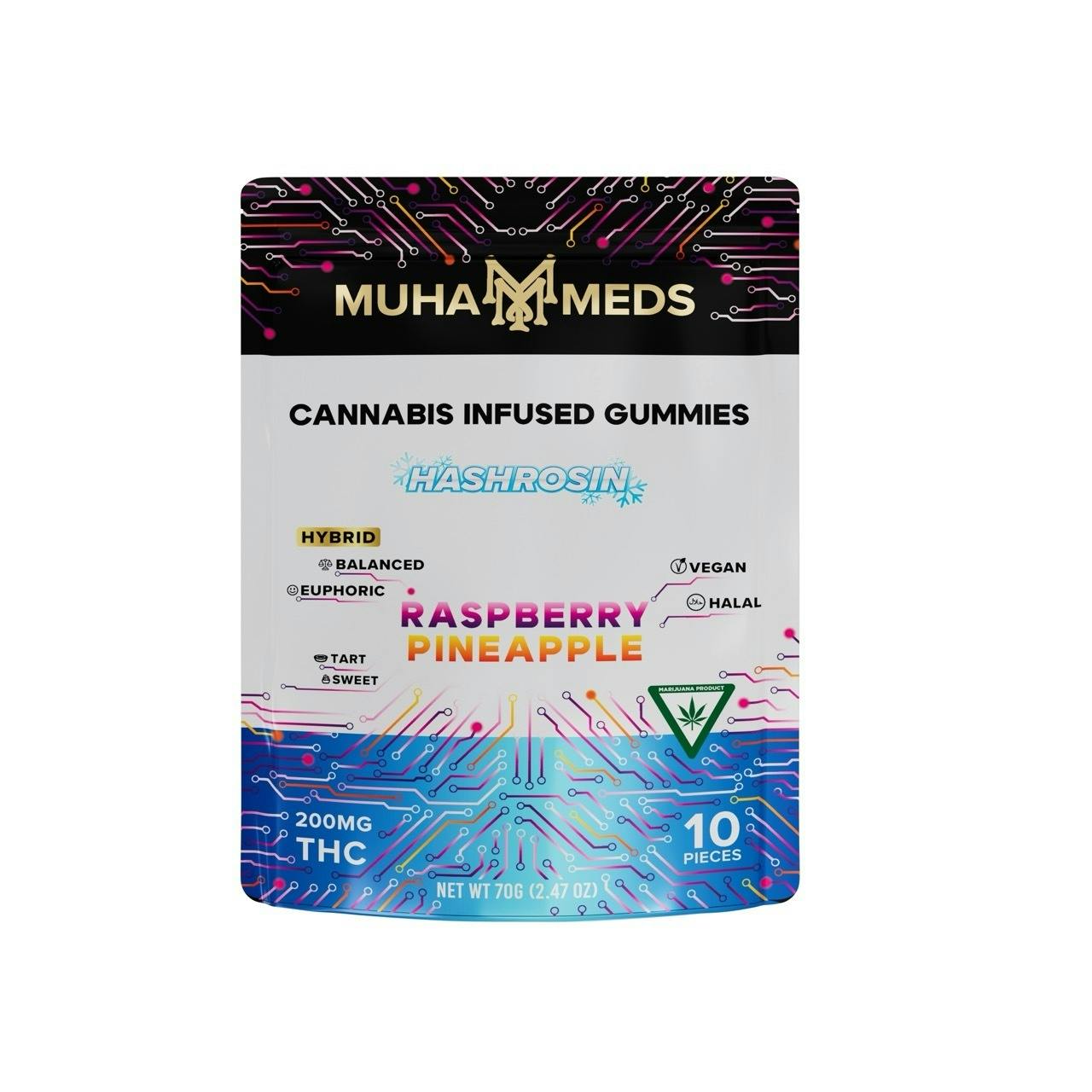 Muha Meds - Hash Rosin Gummies - (200mg) - Hybrid - **RASPBERRY PINEAPPLE** (4/$20)