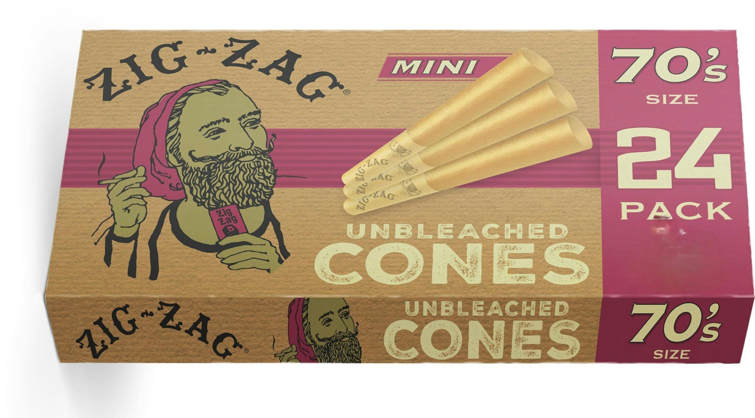 ZIG ZAG - UNBLEACHED 70MM MINI CONES 24PK