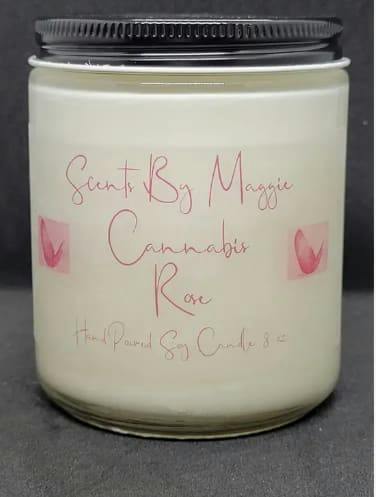 Cannabis Rose 8 Ounce Hand Poured 100% Soy Candle - Scents by Maggie