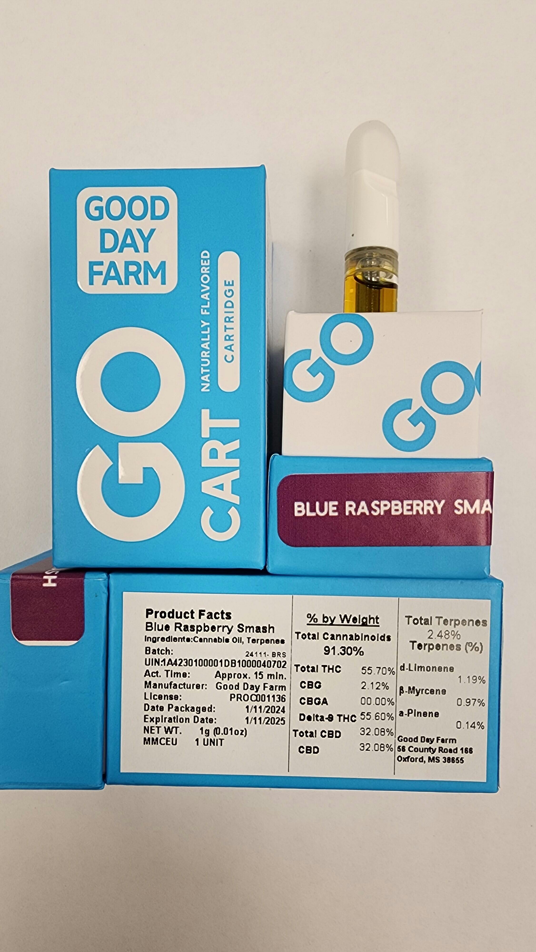 Blue Raspberry Smash | 1g Vape Go Cart | Good Day