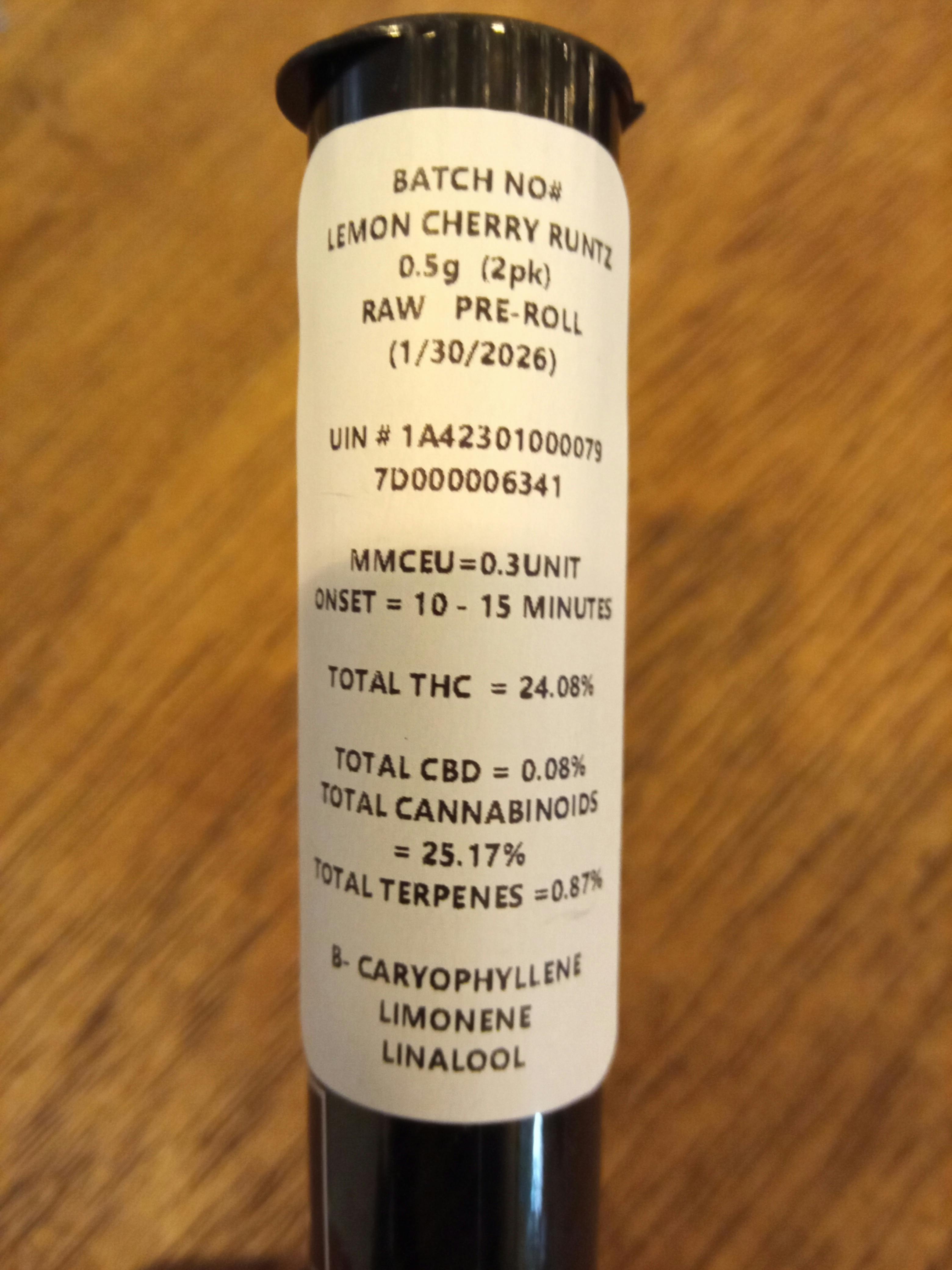 LEMON CHERRY RUNTZ | 1G (2x0.5G) Raw Pre-Rolls | BEST MOOD