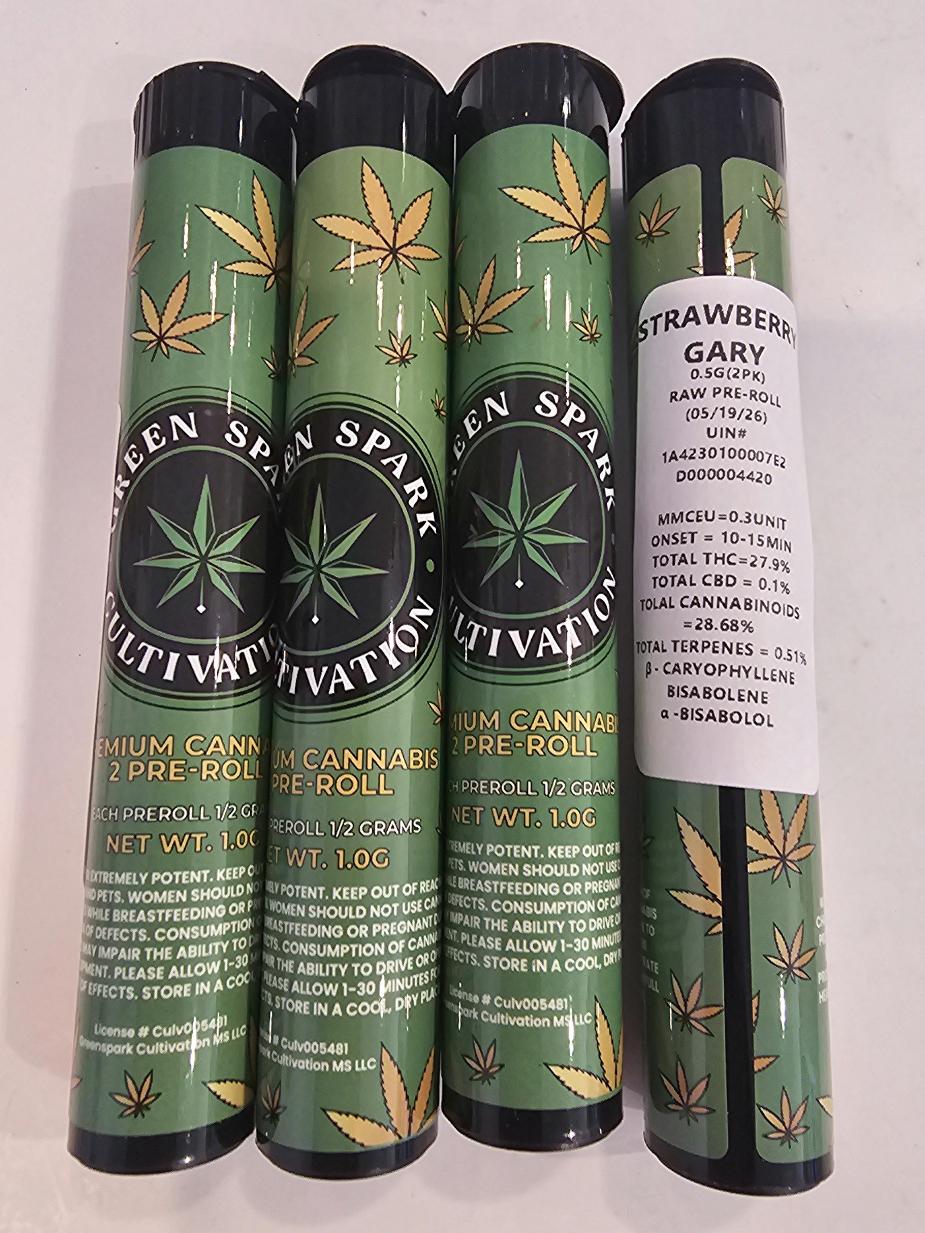 STRAWBERRY GARY | 1G (2x0.5G) PRE ROLLS | GREEN SPARK