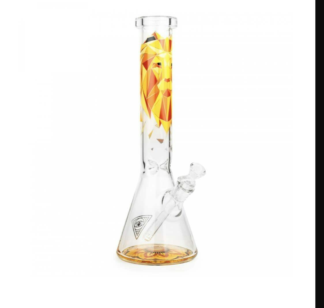 Red Eye Glass 15" Tall Lion Beaker Tube W/Matching Fillacello Artwork