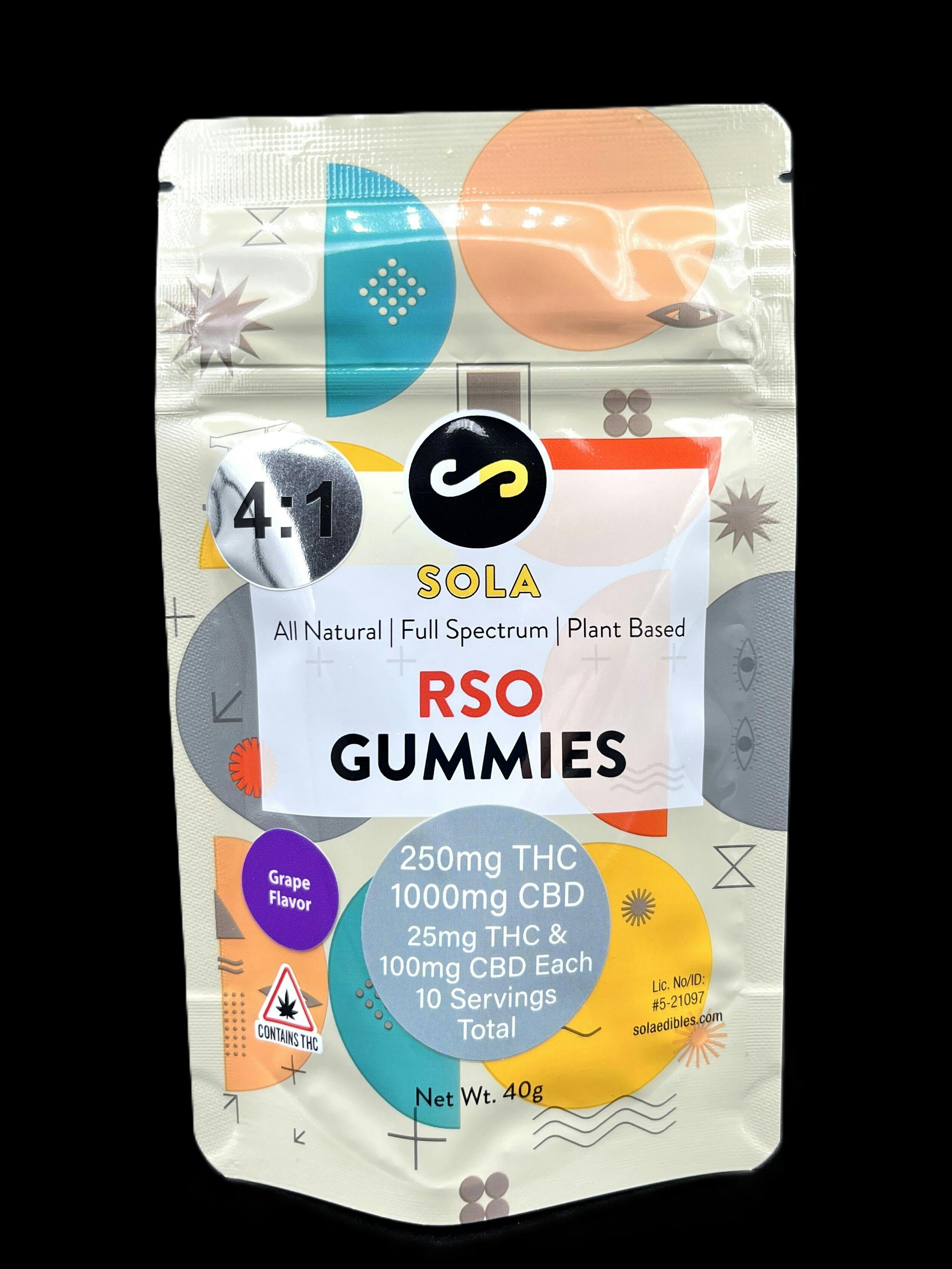 Sola Edibles - RSO 4:1 CBD:THC Gummies (Grape)