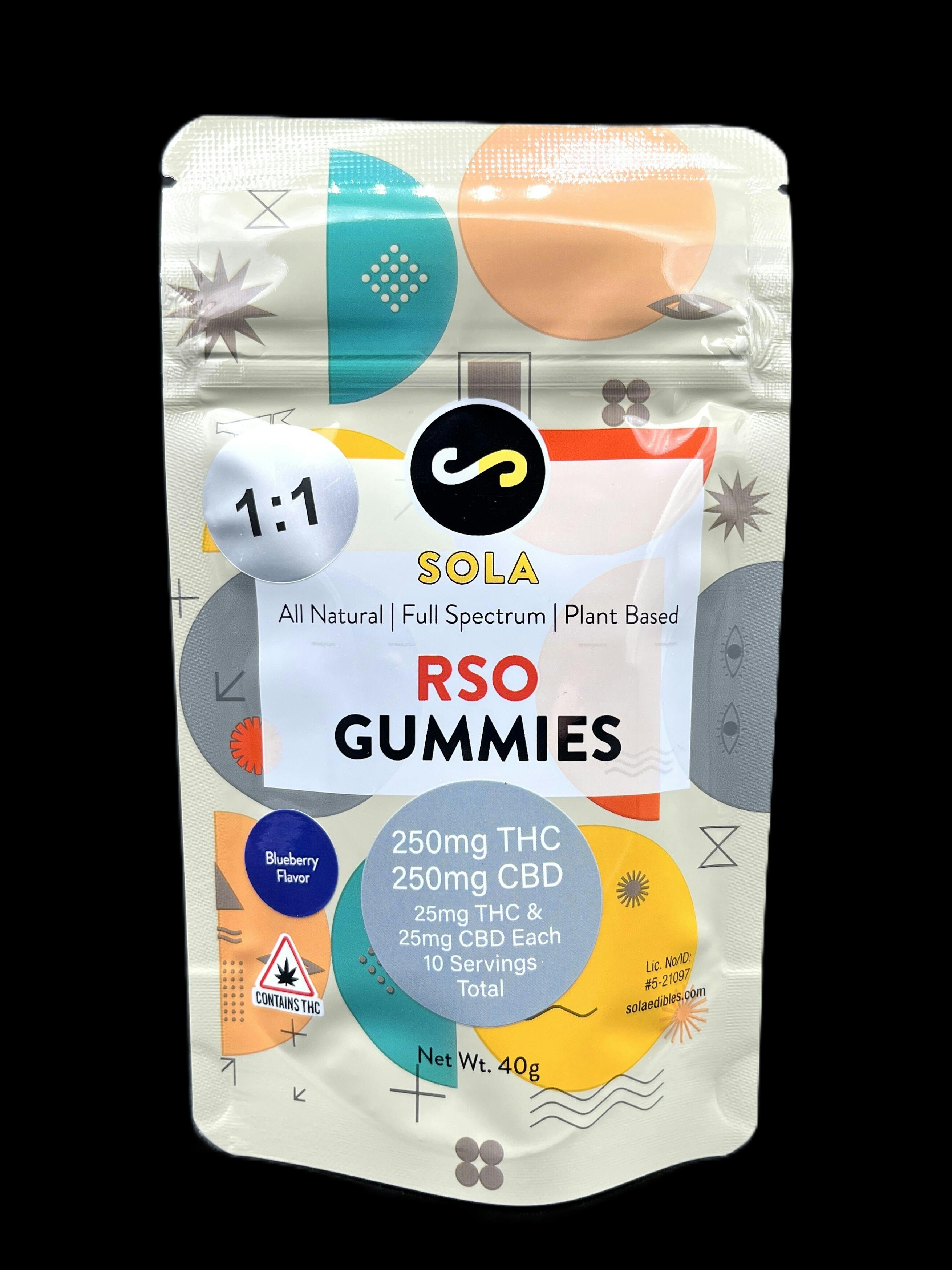 Sola Edibles - RSO 1:1 CBD:THC Gummies (Blueberry)