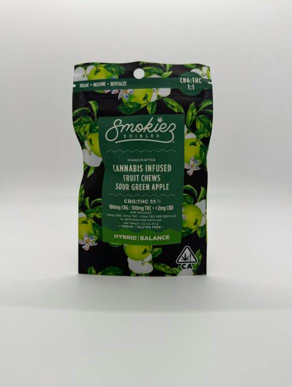 Smokiez | Sour Green Apple Gummies 100mg THC : 100mg CBG