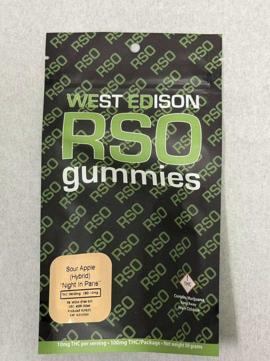 (REC) West Edison RSO Gummies 100mg - Sour Apple (Night in Paris)