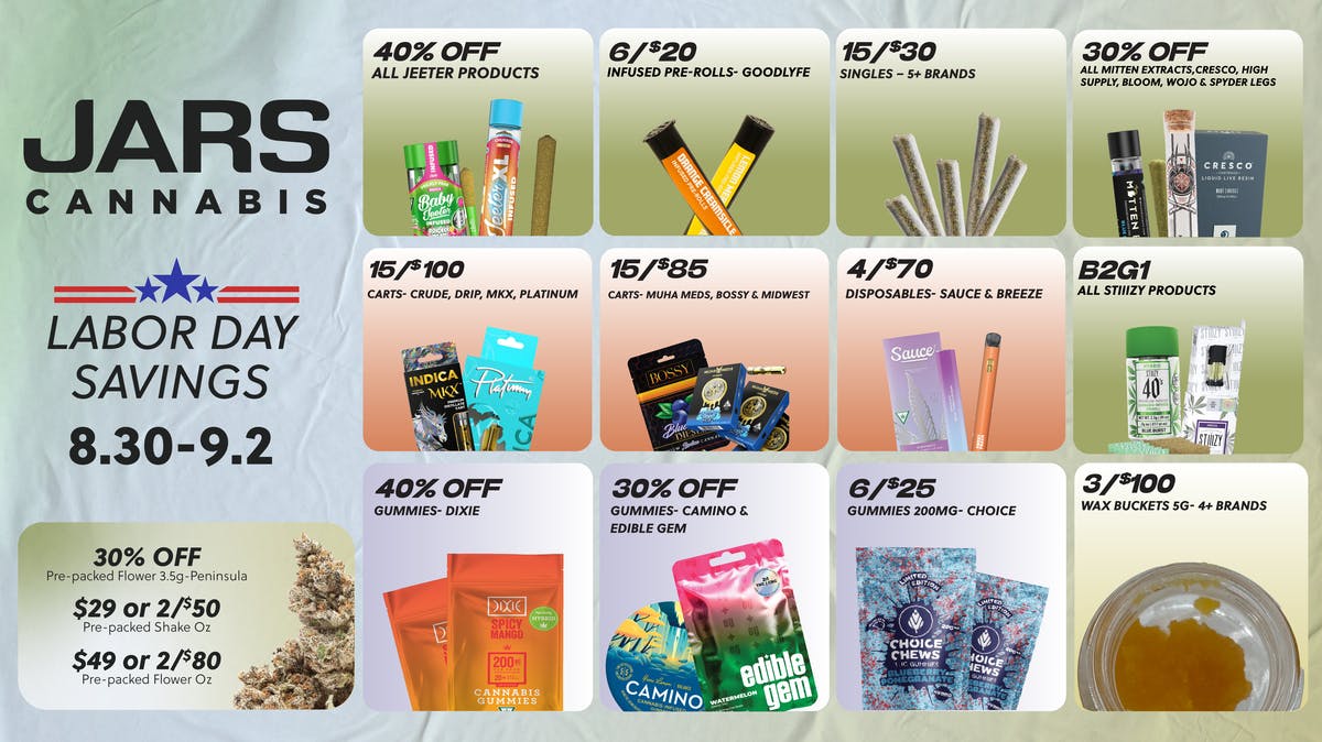 JARS Cannabis Labor Day Deals at JARS Cannabis Mt Clemens Delivery