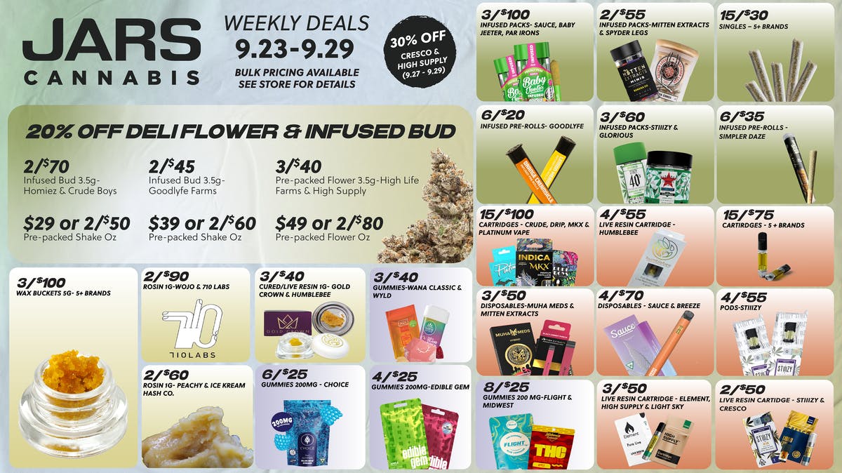 JARS Cannabis Weekly Deals at JARS Cannabis Mt Clemens Delivery Weedmaps
