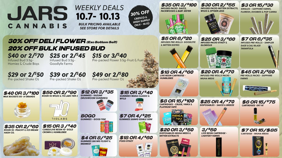 JARS Cannabis Weekly Deals at JARS Cannabis Monroe Weedmaps