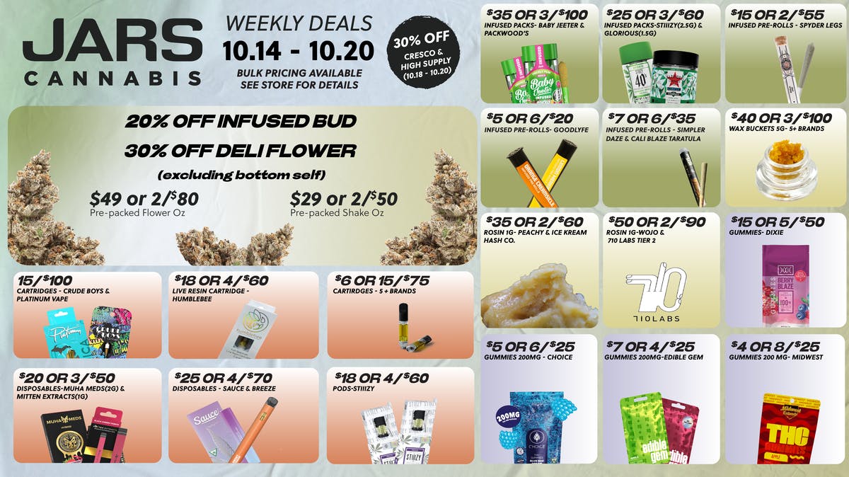 JARS Cannabis Weekly Deals at JARS Cannabis Mt Clemens Weedmaps