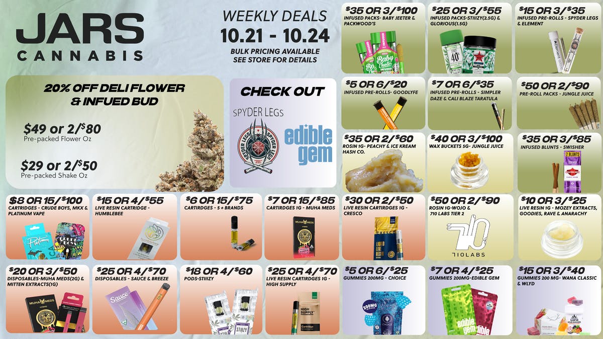 JARS Cannabis Weekly Deals at JARS Cannabis New Buffalo Exit 1 Weedmaps