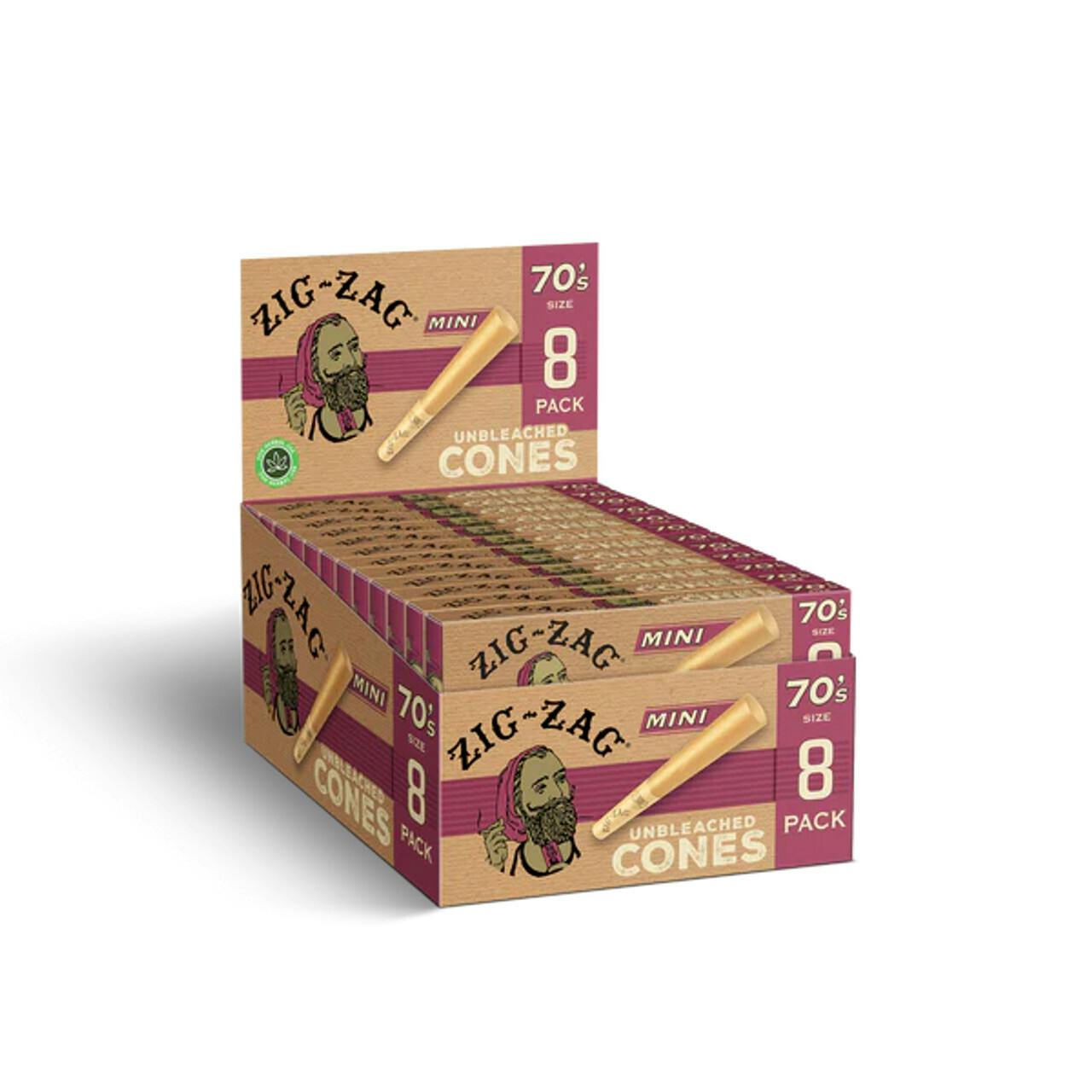 Zig Zag Unbleached Cones 70s Minis 8ct Cartons
