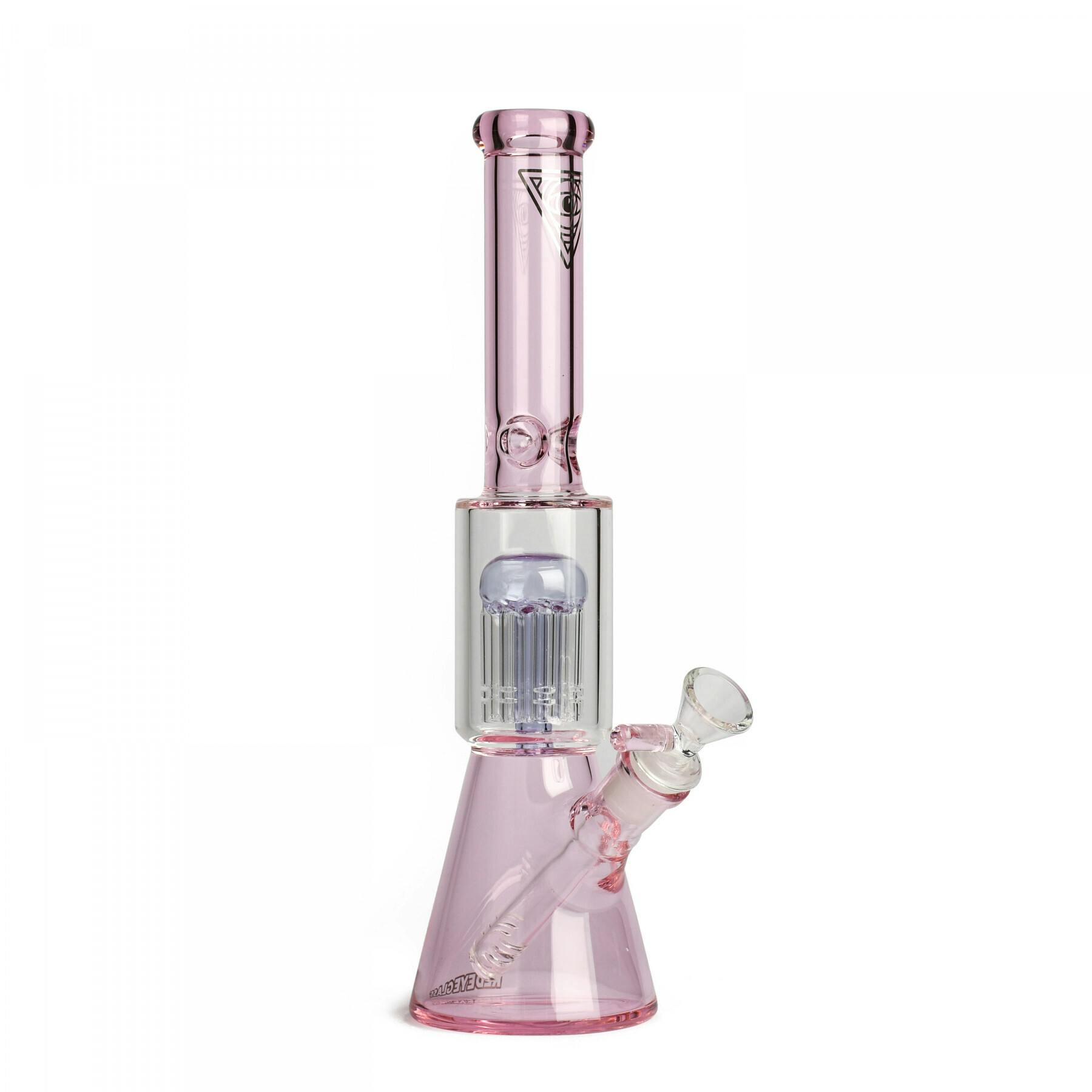 Red Eye Glass - 11" Dual Chamber Beaker Tube W/ 8 Arm Tree Perc - Pink