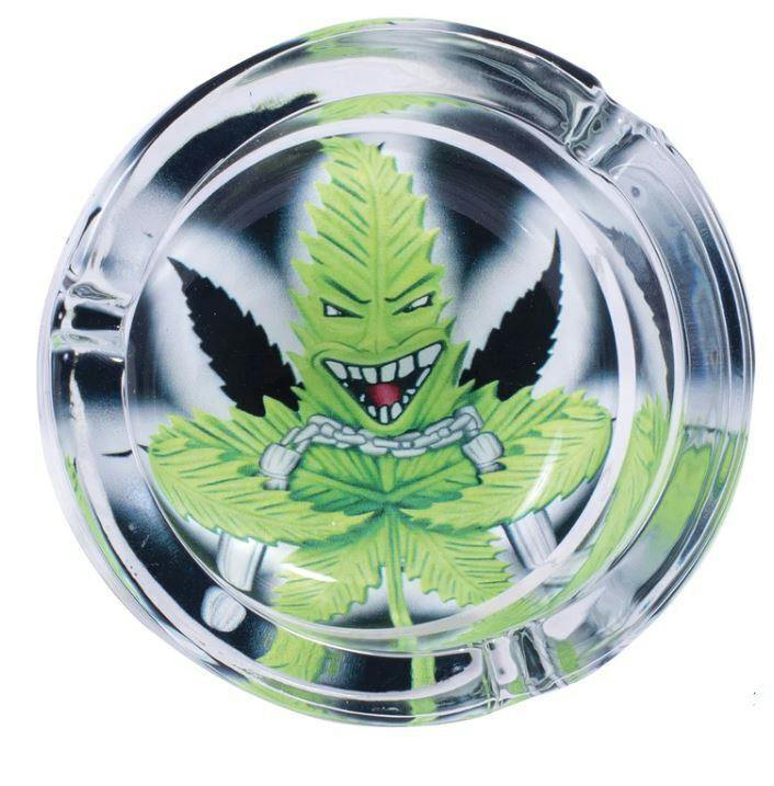 Fujima - Round Glass 3.5" Ashtray - Monster Leaf