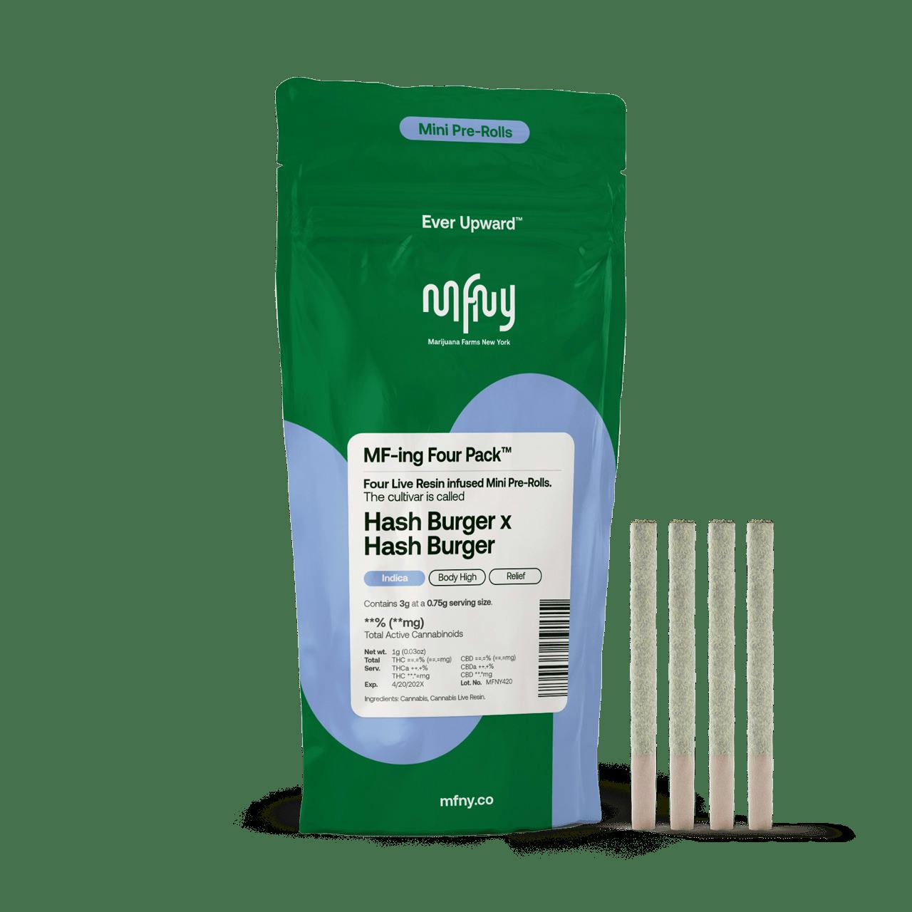 MFNY | Hashburger X Hashburger | 0.75g Live Resin Infused Pre-Roll 4pk (Indica)
