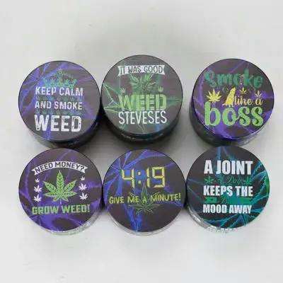 O 2" Metal Grinder 4 Layers with Weed Humor Design - Assorted