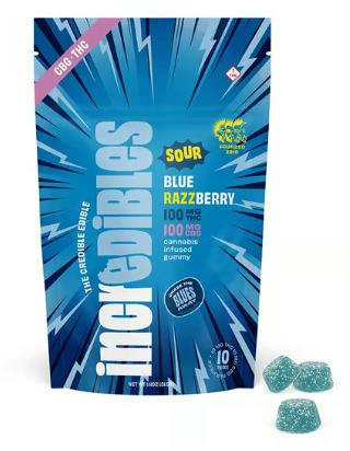 INCREDIBLES SOUR BLUE RAZZBERRY 1:1 CBG 10PK GUMMIES 100MG