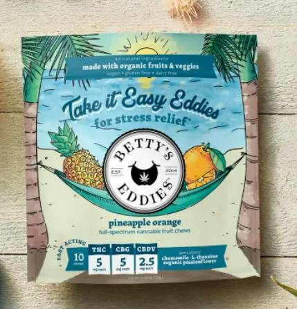 BETTY'S EDDIES TAKE IT EASY PINEAPPLE ORANGE 10PK FRUIT CHEW 100MG