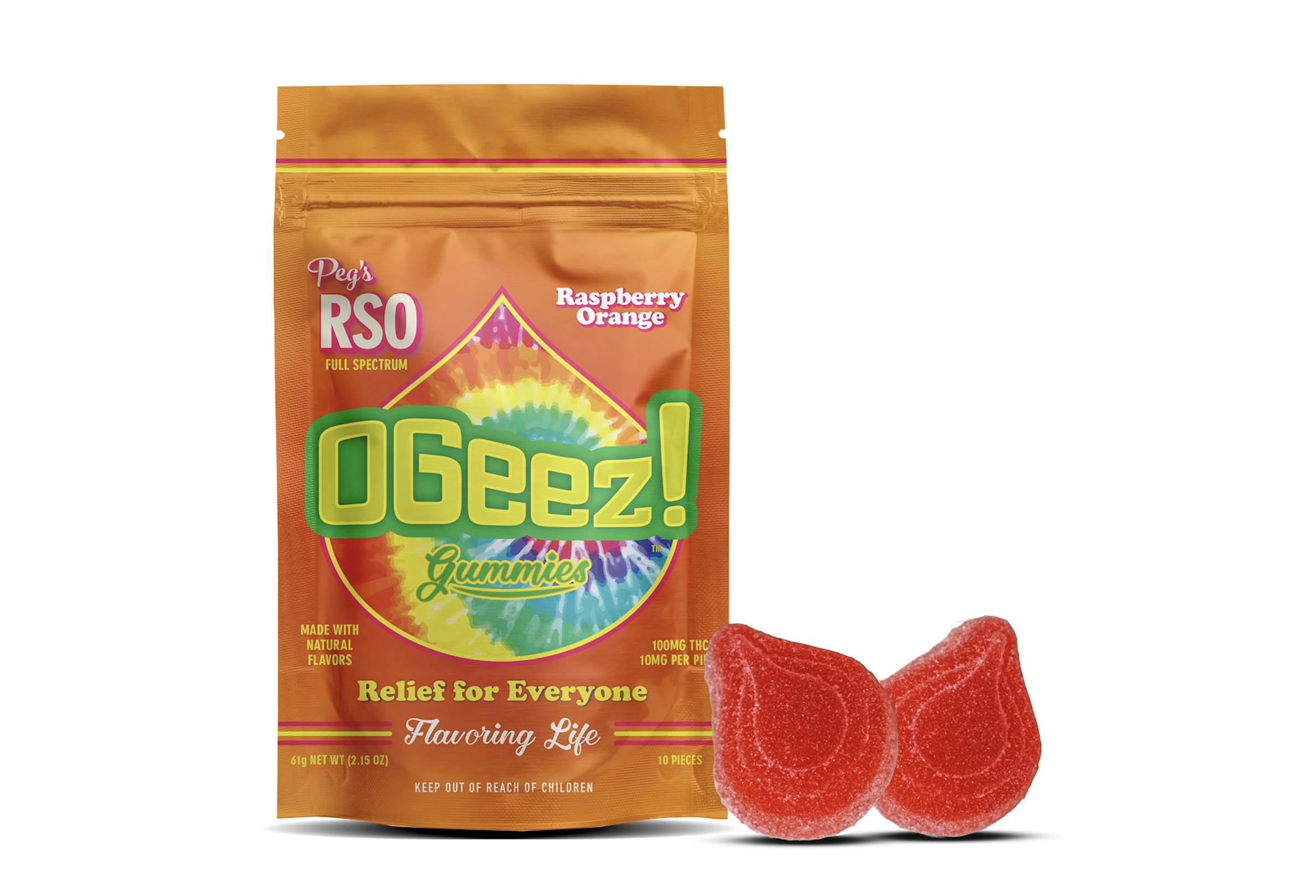OGEEZ PEG'S RASPBERRY ORANGE RSO 10PK GUMMIES 100MG