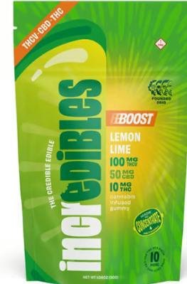 INCREDIBLES LEMON LIME BOOST 2:1 THCV:THC 10PK GUMMIES 100MG
