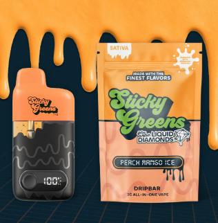 STICKY GREENS PEACH MANGO ICE DRIPBAR LIQUID DIAMONDS DISPOSABLE 2G