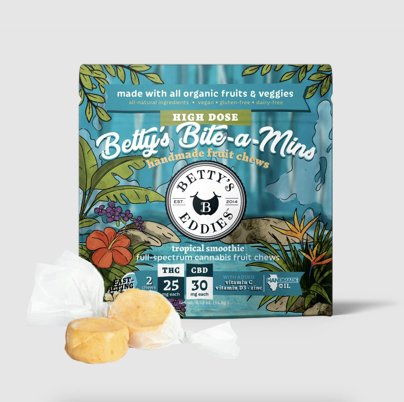 BETTY'S EDDIES TROPICAL SMOOTHIE 2.5:3 THC:CBD 2PK FRUIT CHEWS 50MG
