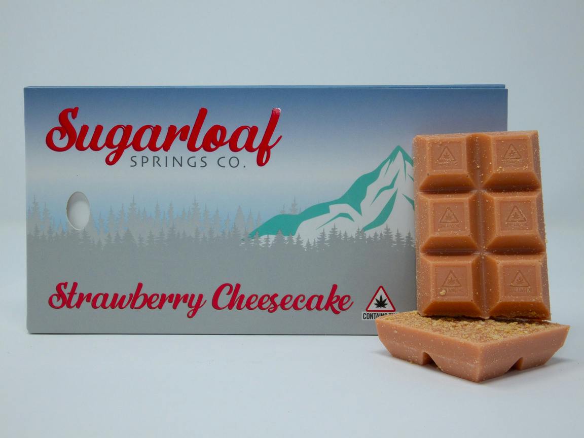 SMS Strawberry Cheesecake Chocolate Bar at Cannabis Cured Medical Weed Dispensary Thomaston
