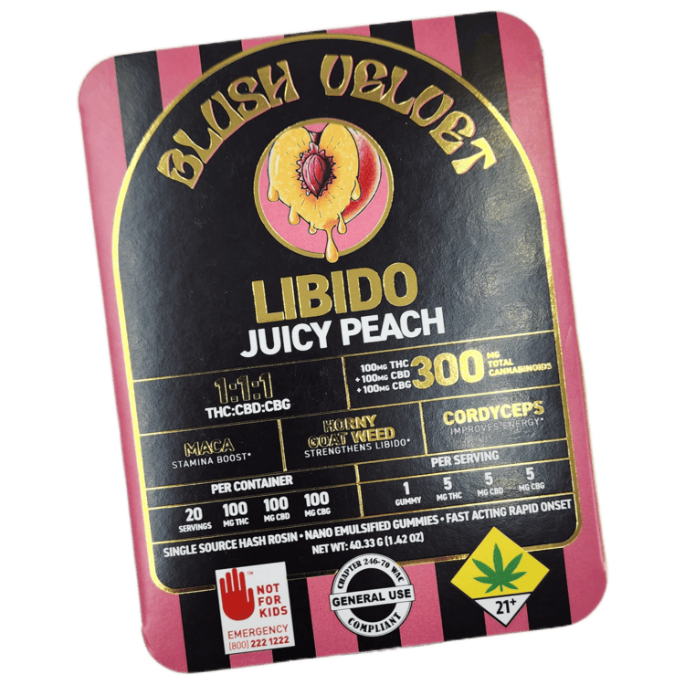 Blush Velvet Gummies Libido Juicy Peach 1:1:1 THC:CBD:CBG