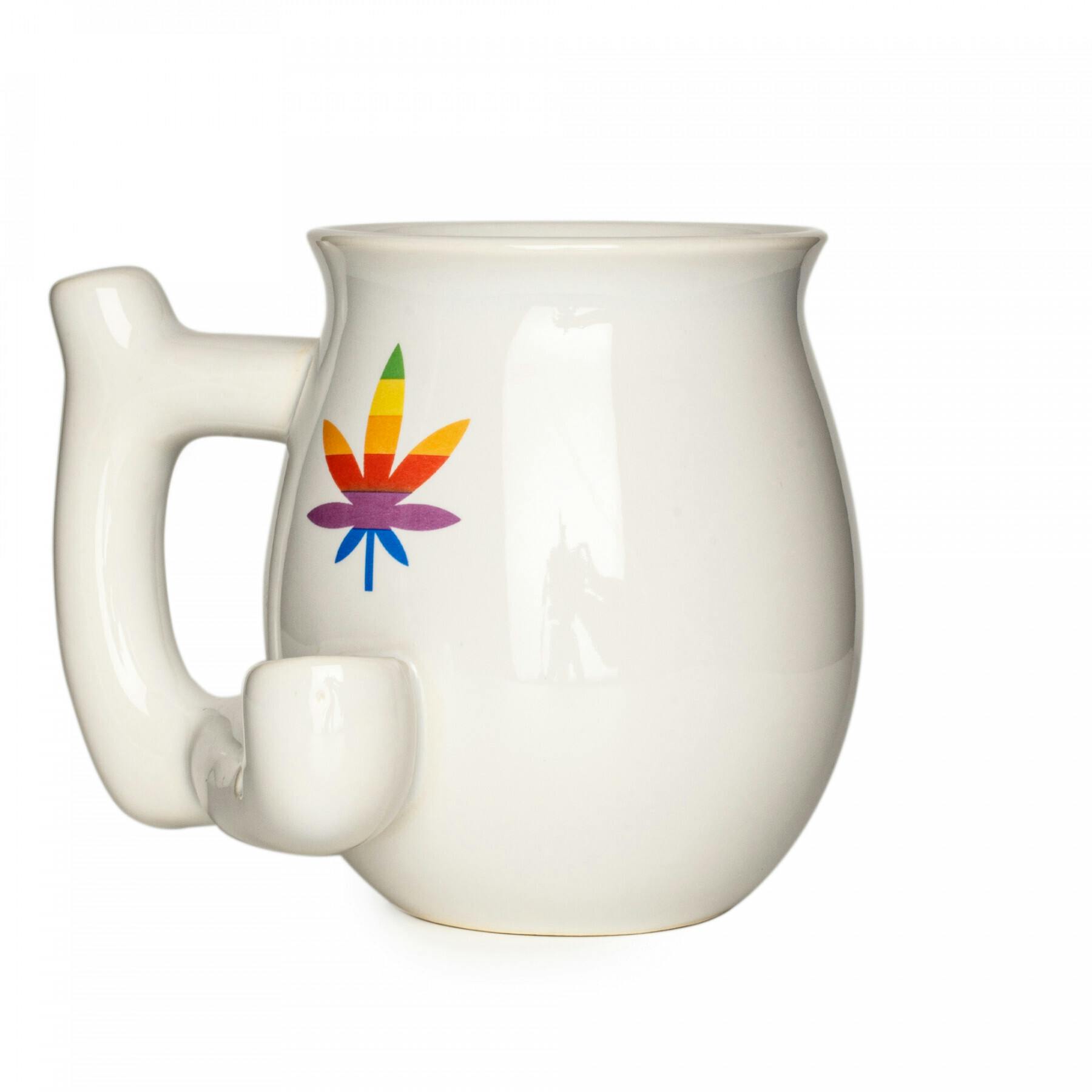 Ceramic Mug Pipe - Rainbow Leaf - White