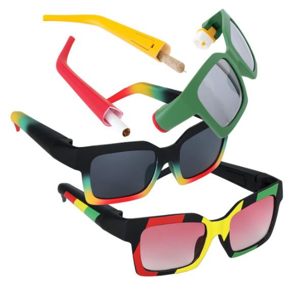 Square Frame Sunglasses with Hidden Storage - Rasta / Designs Vary