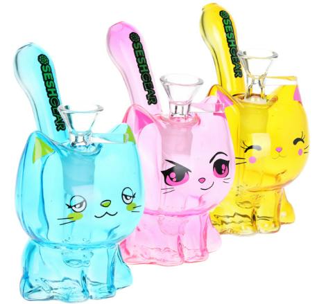 SeshGear Kitty Cat Glass Water Pipe - 5.5" / 14mm F / Colors Vary
