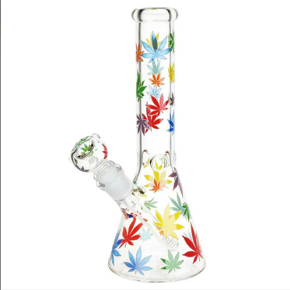 Rainbow Pride Leaf Beaker Glass Water Pipe - 10.25" - 14mm