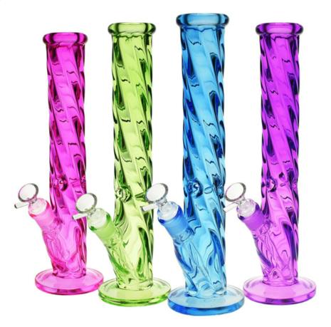 Slick Spiral Straight Tube Water Pipe -13.5" - 14mm F - Clrs Vry