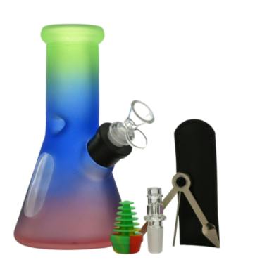 Glass Bong Arsenal Glass Iridescent Rainbow 6-in-1 Glass Bong Kit 8" DESIGN B