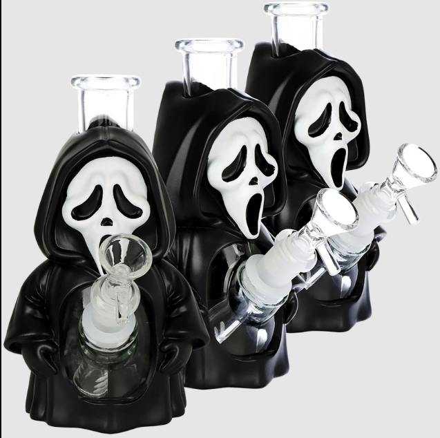 Scary Masked Glass & Vinyl Water Pipe Bundle - 6.75" / 14mm F