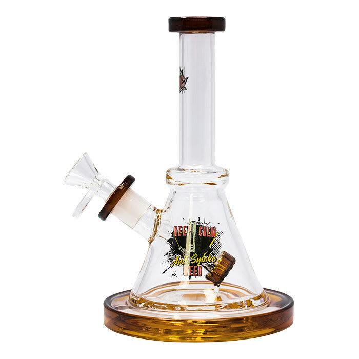 Keep Calm & Smoke Weed 8 Inches Amber Glass Bong