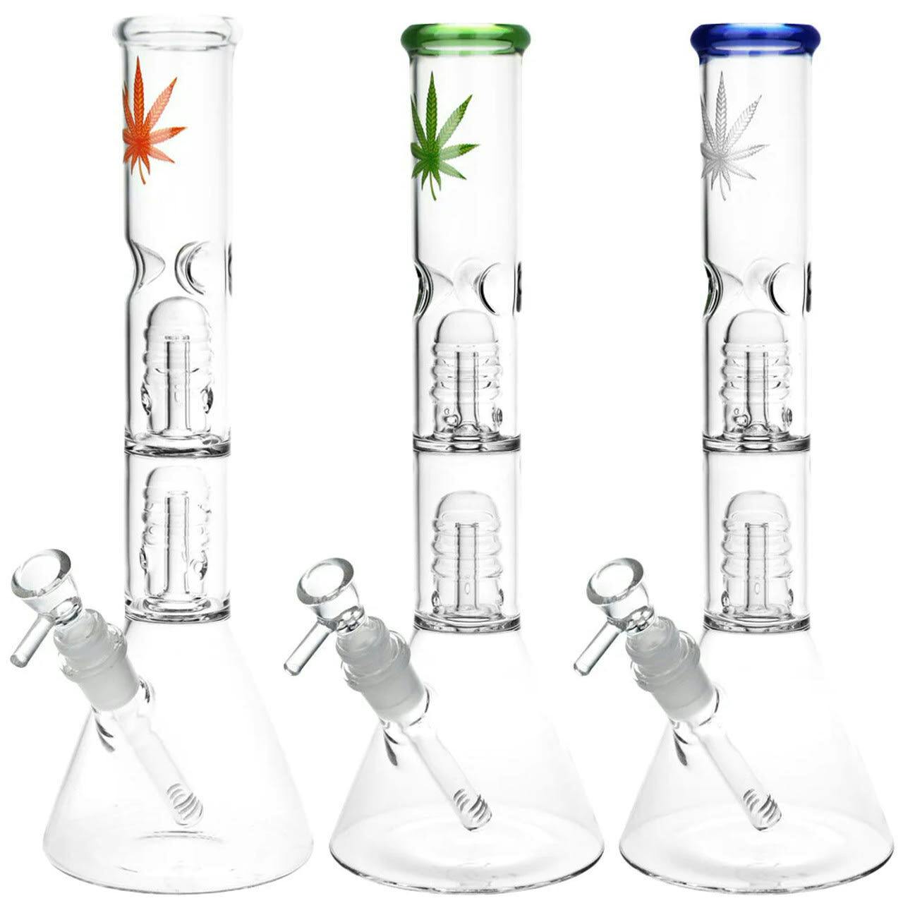 Double Stacked Hemp Leaf Beaker Water Pipe - 12"