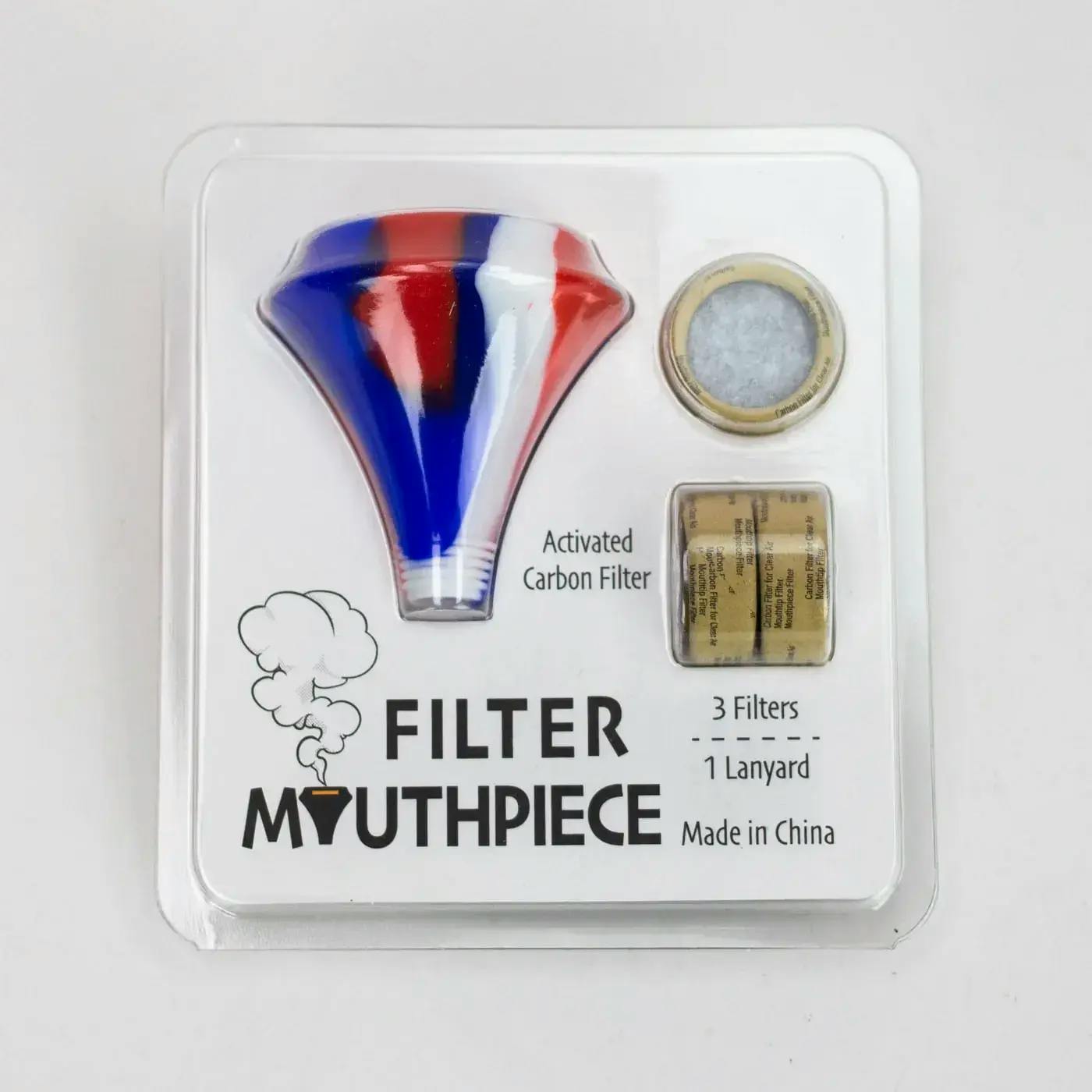 Silicone Mouthpiece with activated carbon filter R/W/B