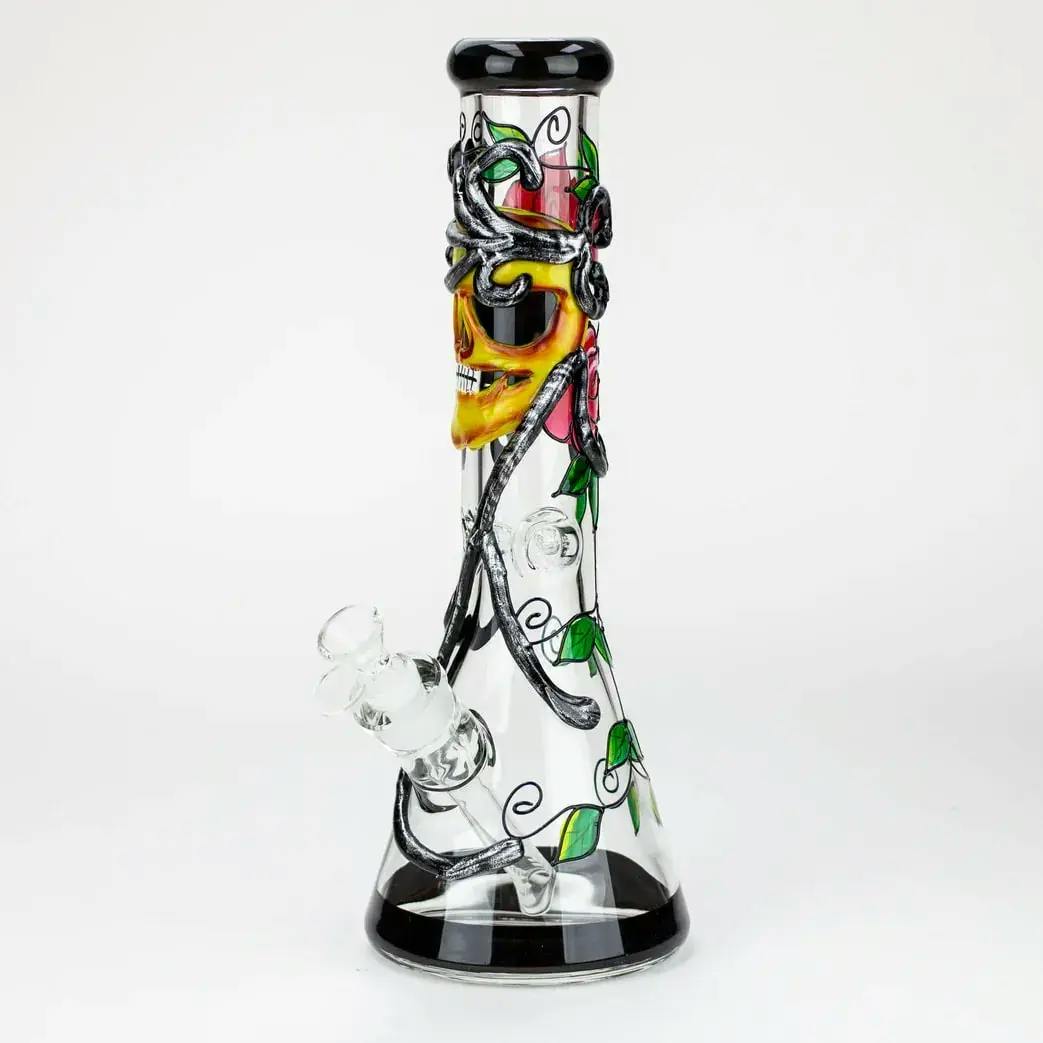 14" Resin 3D Glow in the dark artwork 7mm glass beaker water bong[GB208] - B-Skull (No Glow)