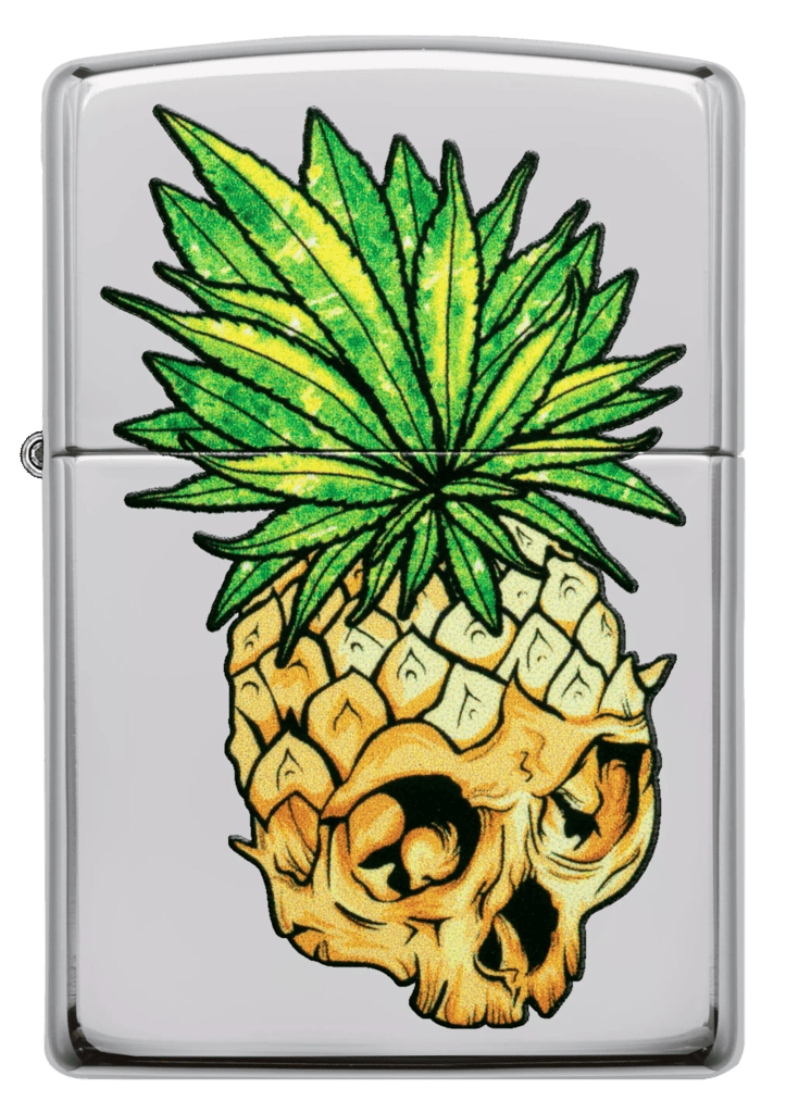 Zippo High Polish Chrome, Leaf Skull Pineapple Design